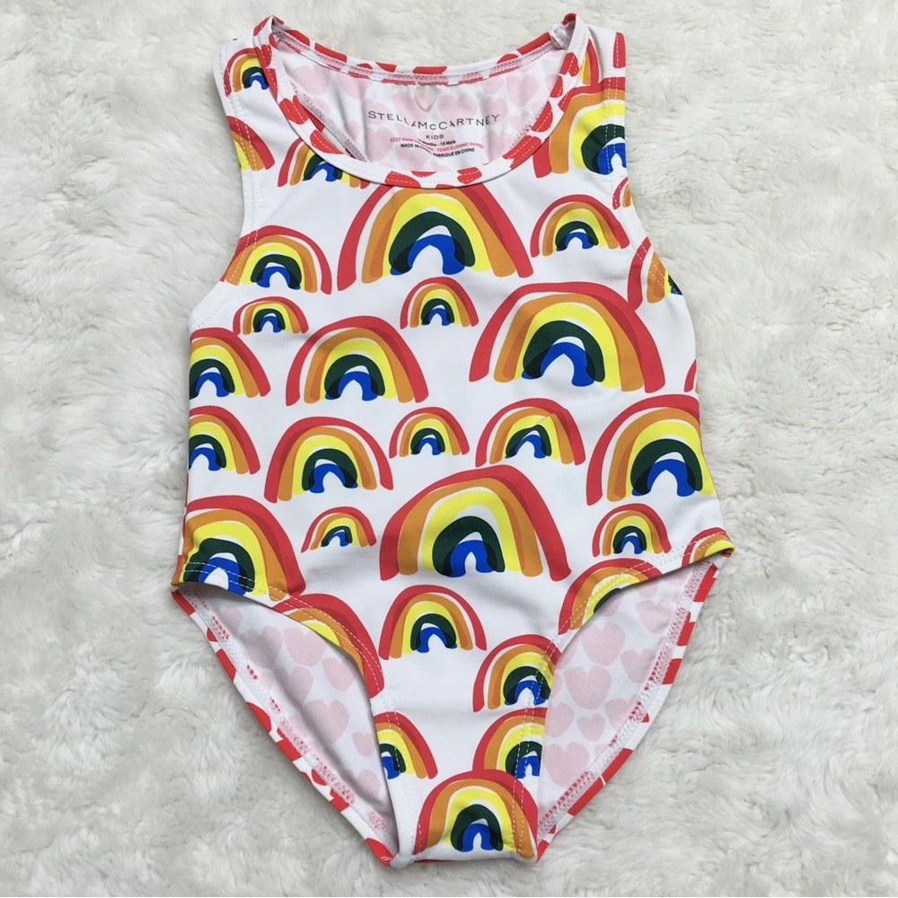 Stella McCartney Baby Girl Hearts Rainbows One Piece Swimsuit Size 18 Months